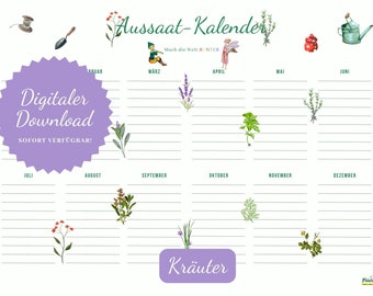 Herb sowing calendar | Instant download | Digital file for printing, printable | Garden planner, pre-cultivation