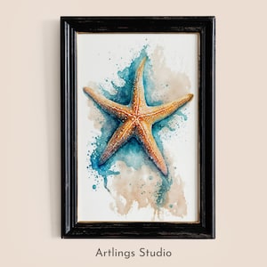 Printable watercolour starfish, Digital art print, Marine wall art, Children&#39;s room art, Starfish painting, Digital art - A18