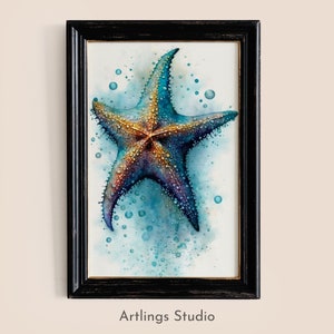 Printable watercolour starfish, Digital art print, Marine wall art, Children&#39;s room art, Starfish painting, Digital art -A25