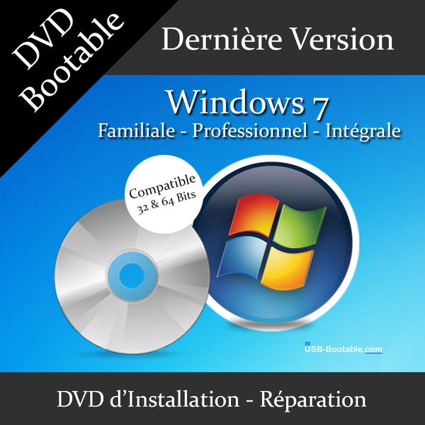 DVD Bootable Windows 7 Familiale - Professionnel - Intégrale + Guide d'utilisation