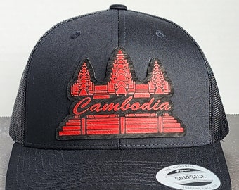 Angkor Wat, Cambodia Leather Patch Trucker Hat