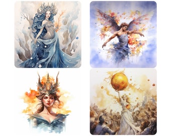 Greek God Watercolor Art Bundel of Eros, Eris, Persephone, Leto, and Hestia 4 Beautiful Images of Each Instant Download Commercial Use