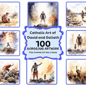 Watercolor Christian David and Goliath 100 Clipart Bundle, high quality png, religious prints, catholic printable, instant download