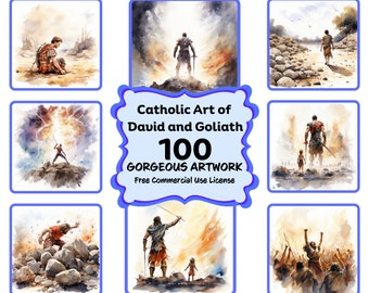 Watercolor Christian David and Goliath 100 Clipart Bundle, high quality png, religious prints, catholic printable, instant download