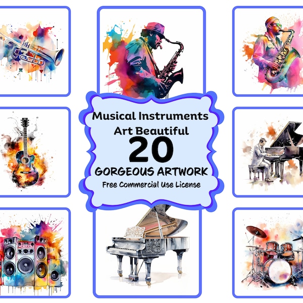 Musical Instruments 20 PNG Bundle, Orchestra Clip Art, Brass, Percussion, Woodwind, String Instruments PNGs Commercial Use Instant Download