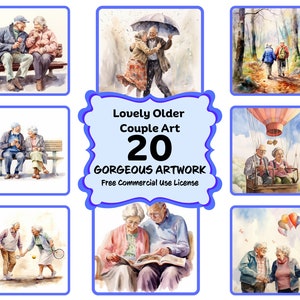 Mooi bejaarde echtpaar 20 png-bundel, leeftijd aquarel clipart, bejaarden, bejaarden, vriendschap clipart png, Instant Download commercieel gebruik