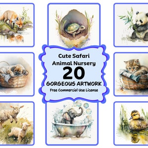 Safari kinderkamer PNG-bundel, kinderkamerinrichting, kunst aan de muur kinderkamer, babydierenprints voor kinderdagverblijf, olifanten, giraffen, panda's, olifanten en meer