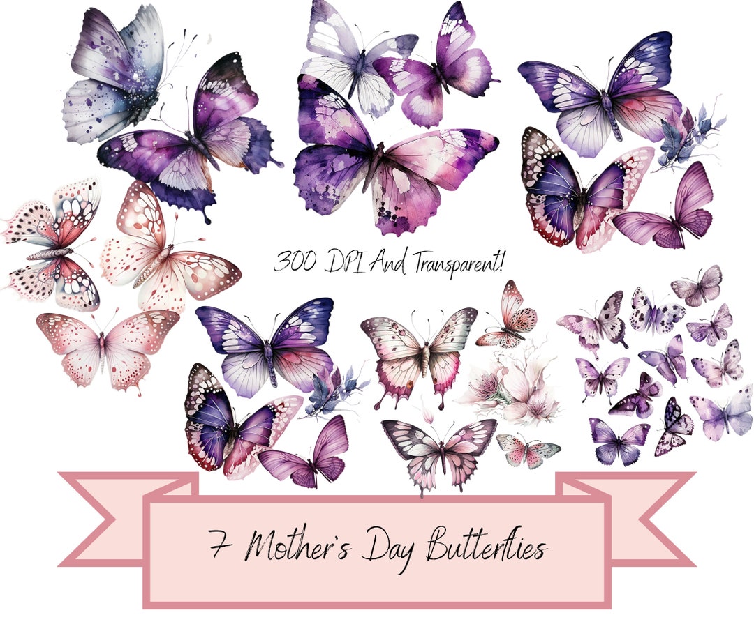 7 Mother’s Day Butterfly PNG Artwork Mother’s Day Card Clipart DIY