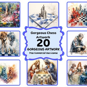 Watercolor Chess 20 PNG Bundle v2, Chess Clipart, Watercolor Chess, Chess Pieces Art, Chess Lovers, Instant Download Free Commercial Use