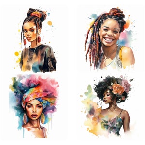 Black girl watercolor png bundle, Black woman art, Fashion girl, African American clipart, Curvy girl instant download commercial use