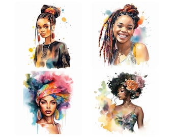Black girl watercolor png bundle, Black woman art, Fashion girl, African American clipart, Curvy girl instant download commercial use