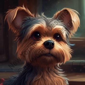 Animated Yorkie Portrait Design - Digital Download - Printable Wall Art - For Your Own Custom Designed Printed Products