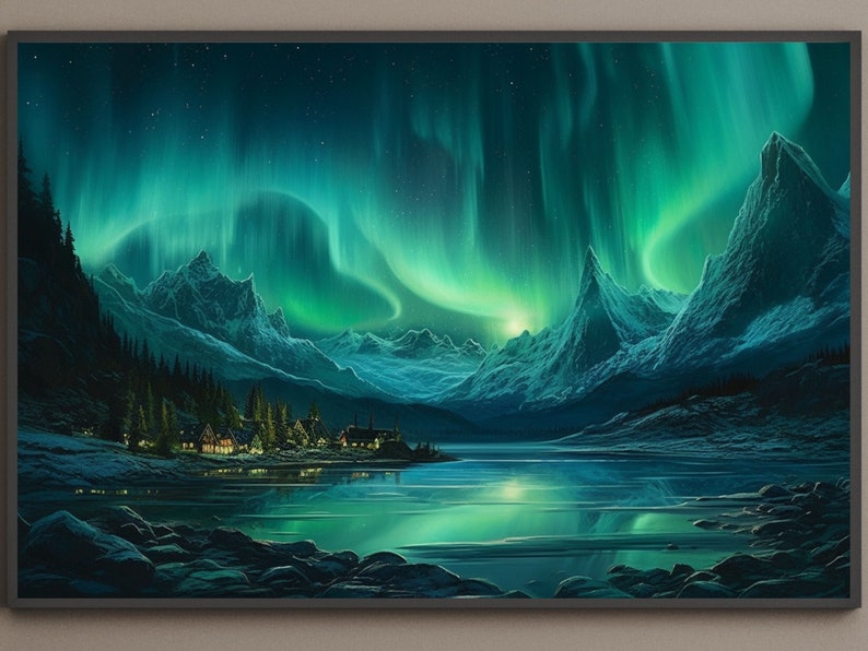 Aurora Borealis Iceland Night Sky Wall Art Northern Lights Etsy