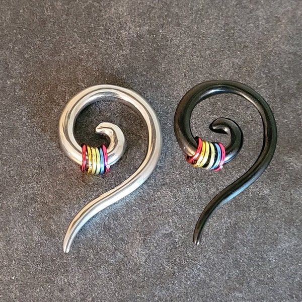 6g 8g 10g Pride Rainbow Silver Black Ring Hoop Dangle Gauges Tapers Spirals Hangers Earring piercing ear LGBTQ gay pride steel 2mm 3mm