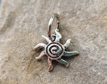 Belly Ring Sun Silver Tiny Hoop Clicker Celestial Swirl navel button piercing jewelry unique star moon steel 14g 16g helix hippie boho edgy
