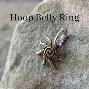 Belly Ring Bronze Sun Silver Tiny Hoop Clicker Celestial Swirl Y2K Hippie Boho navel button piercing jewelry unique star moon 14g 16g steel