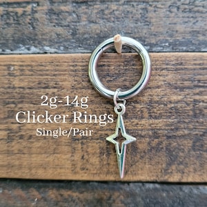 2g 4g 6g 8g 10g 12g 14g Goth Star Hinged Clicker Ring Hoop punk Gauges Earrings piercing ear alt silver plug charm septum steel hanger men