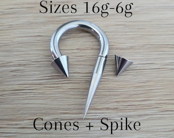 Long Spike Cone Septum Stretching Ring Horseshoe Silver 316L