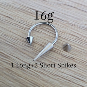 16g Long Spike Cone Septum Ring Horseshoe jewelry Silver 316L Surgical Steel piercing nose big metal gauge 10mm large 1.2mm unique men women