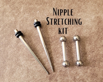 Nipple Stretching Kit Tapers and Internally Threaded Barbells 14g 12g 10g 8g Nipple Rings Jewelry gauging surgical steel bar bells stretcher