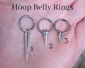 Belly Ring Spike Goth Silver Tiny Hoop Clicker Sword Punk navel button piercing jewelry unique alt 14g 16g grunge punk charm tiny hinged