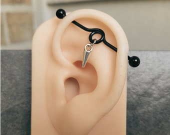 Svart spik Goth industriell skivstång piercing alt dingel berlock bar smycke unikt y2k 14g 38 mm silver örhänge för män punk öra gåva cool kon