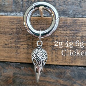 2g 4g 6g 8g 10g 12g 14g Clicker Ring Crow Raven Bird Skull Hoop Dangle Gauges Plug Earrings piercing ear goth silver septum stretch viking image 9