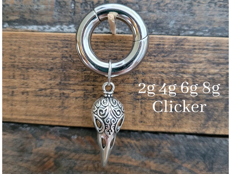 2g 4g 6g 8g 10g 12g 14g Clicker Ring Crow Raven Bird Skull Hoop Dangle Gauges Plug Earrings piercing ear goth silver septum stretch viking image 9