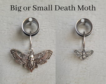 Luna Death Moth Skull Plug Hoop Gauges Tunnels Ear Earring dangle hangers 4g 2g 1g 0g 00g 7/16 1/2 9/16 5/8 3/4 7/8 1 inch goth punk gift