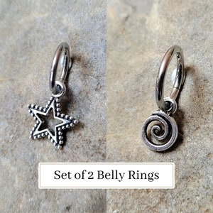 2 Anel de barriga Goth Swirl Spiral Star Silver Tiny Hoop Clicker botão de umbigo conjunto de joias piercing alt 14g 16g calibre Helix Conch Daith cartilagem