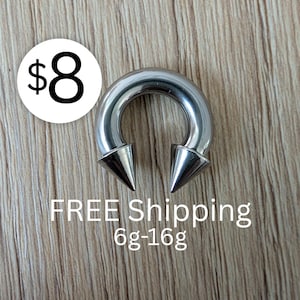 Spike Septum Ring Horseshoe Silver Surgical Steel 6g 8g 10g 12g 14g 16g nose piercing helix conch jewelry 12mm masculine gauges stainless PA