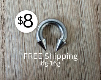 Anillo para tabique nasal con forma de herradura, de acero quirúrgico plateado, 6 g, 8 g, 10 g, 12 g, 14 g y 16 g, para piercing de nariz, hélice, caracola, calibre masculino de 12 mm, acero inoxidable PA