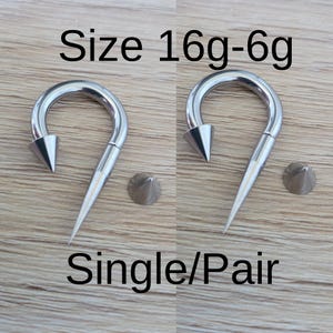 Pair Long Spike Cone Plugs Gauges Ring Horseshoe Silver 316L Surgical Steel 6g 8g 10g 12g 14g 16g piercing nose metal gauge 12mm 16mm septum