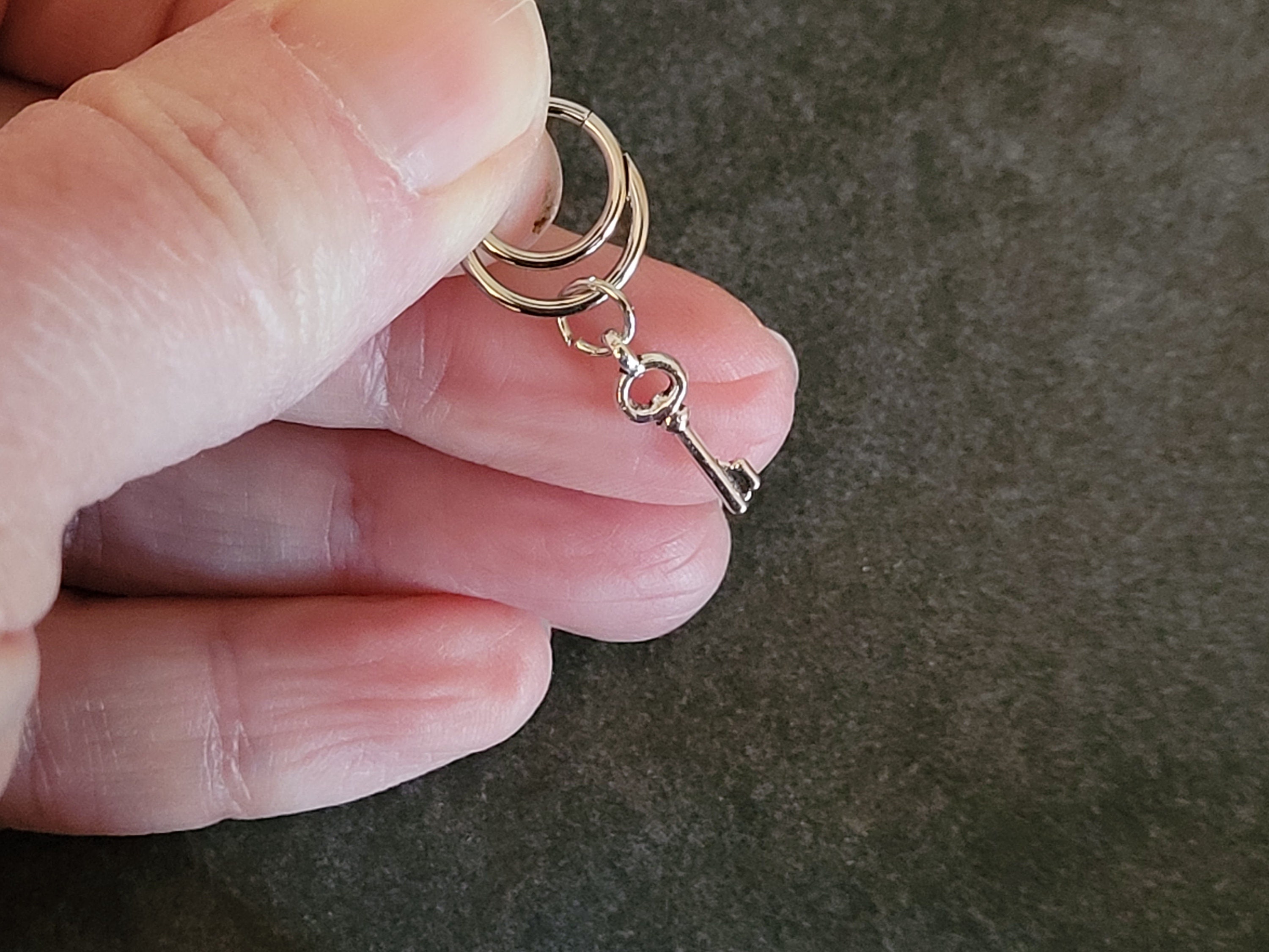 Key Ring Rook 16g Silver Key Hinged Clicker Ring Hoop Dangle Charm Helix Rook Conch ...