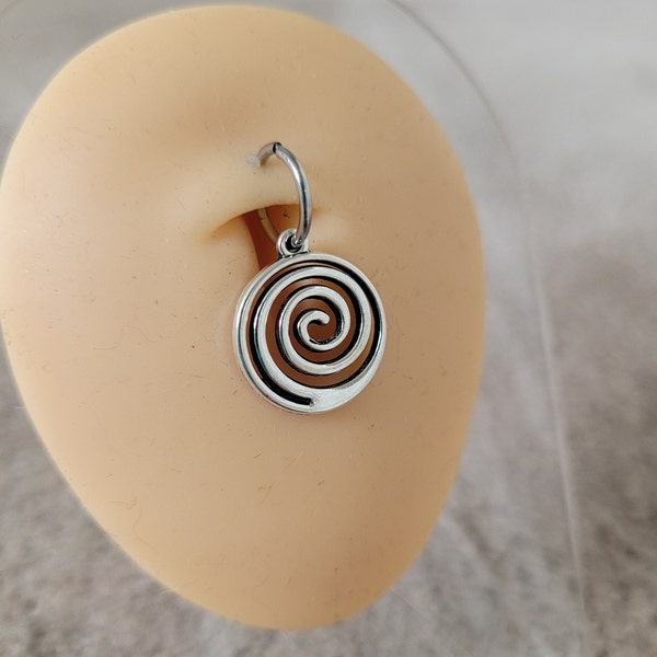 Belly Ring Big Goth Swirl Spiral Silver Tiny Hoop Clicker 14g 16g star Punk Y2K Hippie Boho navel button piercing jewelry unique alt gauge