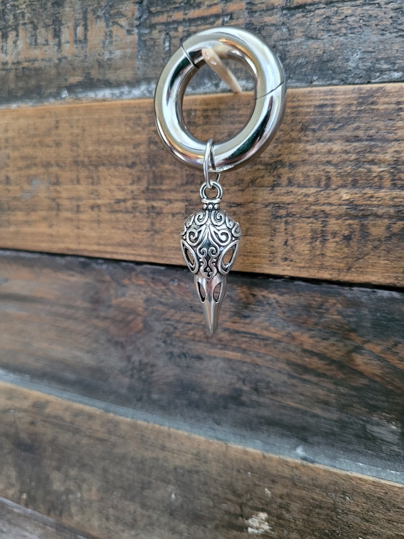 2g 4g 6g 8g 10g 12g 14g Clicker Ring Crow Raven Bird Skull Hoop Dangle Gauges Plug Earrings piercing ear goth silver septum stretch viking image 7