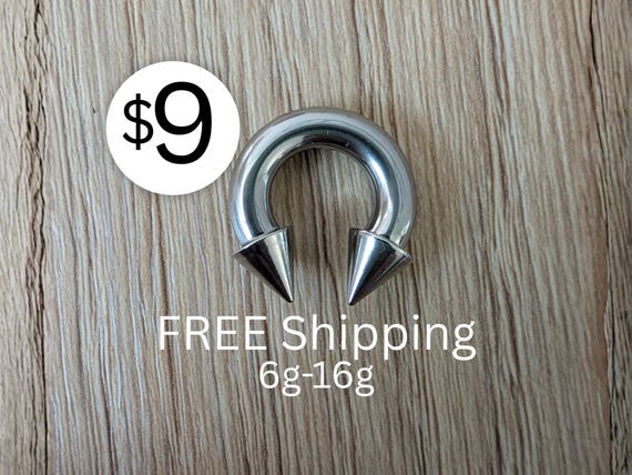 Spike Septum Ring Horseshoe Silver Surgical Steel 6g 8g 10g 12g 14g 16g nose piercing helix conch jewelry 12mm masculine gauges stainless PA