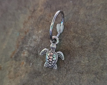 Belly Ring Turtle Tortoise Silver Tiny Hoop Clicker 16g Goth Punk Y2K Hippie Boho navel button piercing jewelry beach ocean tropical