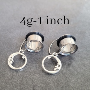 Silver Moon Plug Hoop Gauges Tunnels Ear Earrings clicker hanger 4g 2g 0g 00g 7/16 1/2 9/16 5/8 3/4 7/8 1 inch tunnels boho hippie star cute