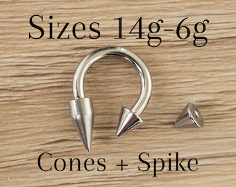 Septum Spike Cone Stretching Ring Horseshoe Silver Surgical Steel 6g 8g 10g 12g 14g piercing nose big metal gauge 12mm 16mm long jewelry