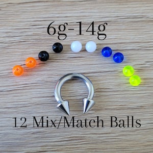 Septum Spike Cone Stretching Ring Horseshoe Silver Surgical Steel 6g 8g 10g 12g 14g piercing black orange white blue green big spare balls