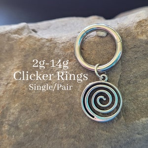 2g 4g 6g 8g 10g 12g 14g Goth Spiral Swirl Hinged Clicker Ring Hoop punk Gauges Earring piercing ear alt silver plug charm septum star hanger