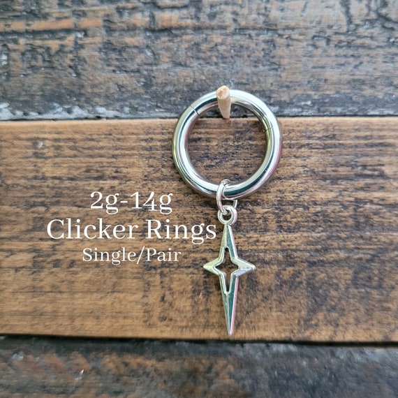 2g 4g 6g 8g 10g 12g 14g Goth Star Hinged Clicker Ring Hoop punk Gauges Earrings piercing ear alt silver plug charm septum steel hanger men