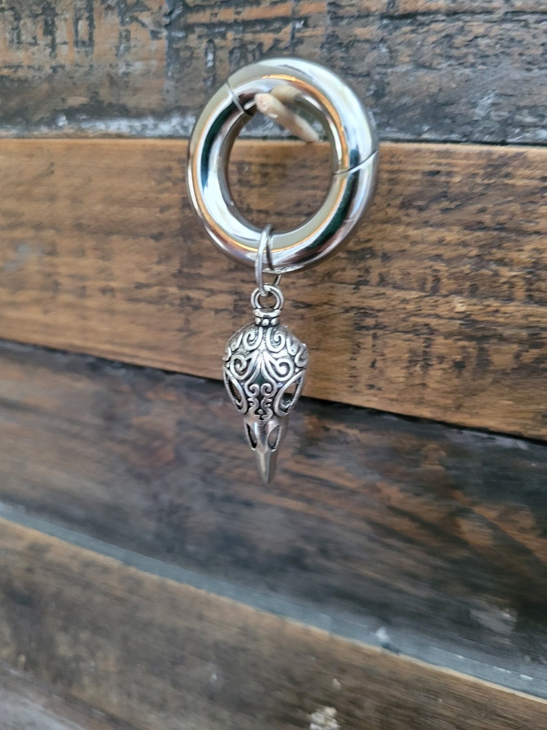 2g 4g 6g 8g 10g 12g 14g Clicker Ring Crow Raven Bird Skull Hoop Dangle Gauges Plug Earrings piercing ear goth silver septum stretch viking image 6