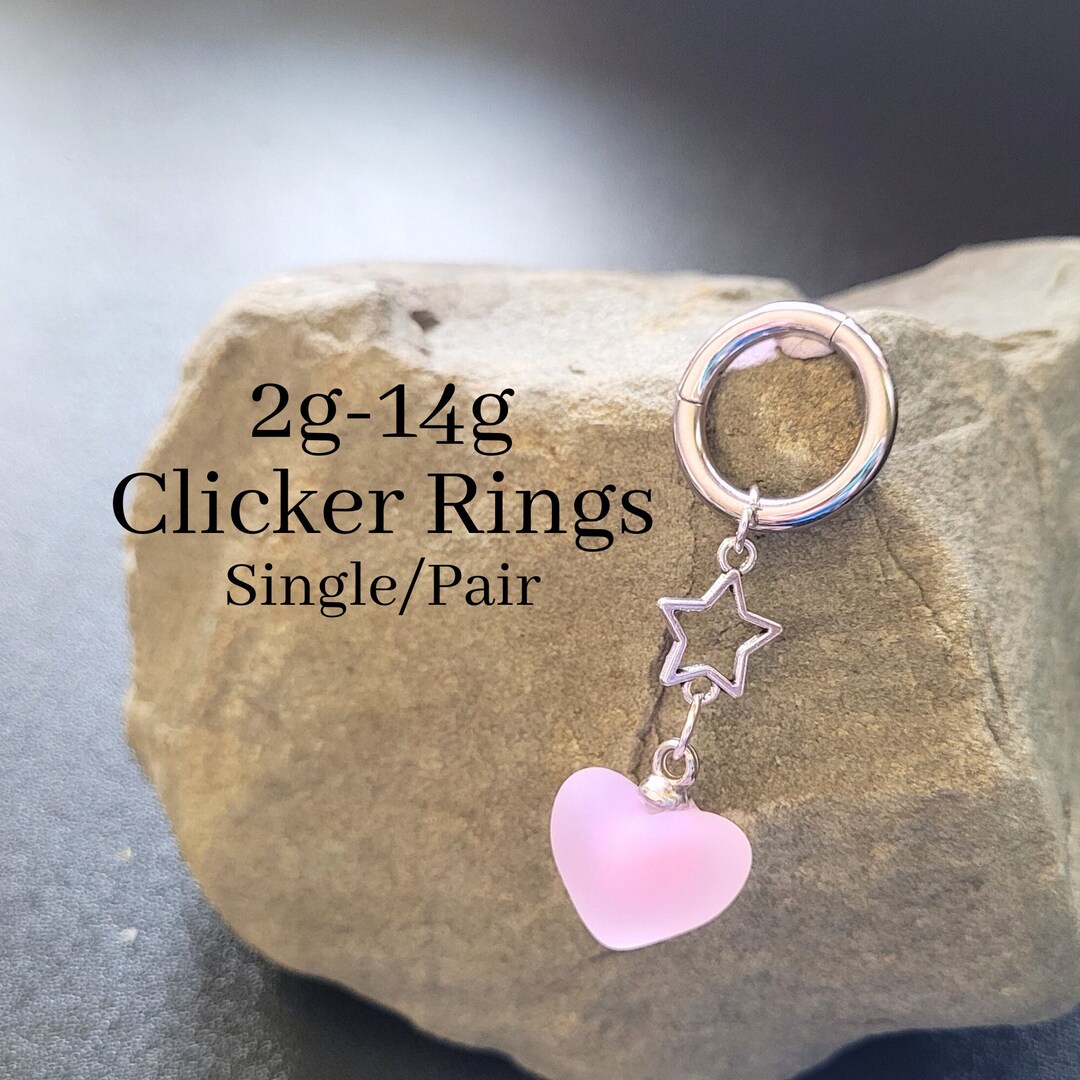 2g 4g 6g 8g 10g 12g 14g Pink Heart Star Hinged Clicker Ring Hoop Ring ...