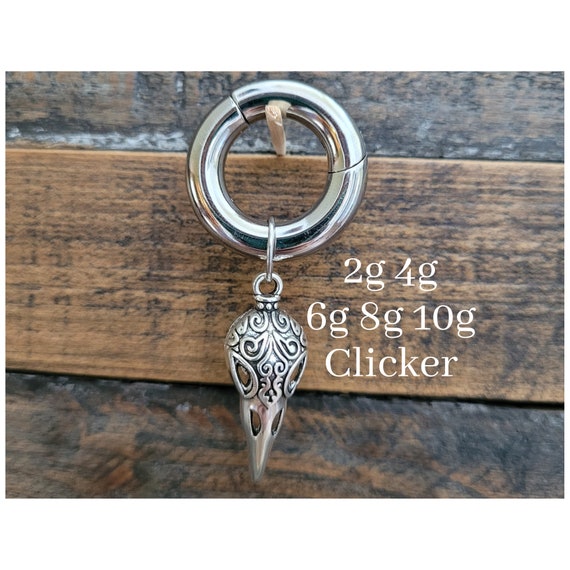 2g 4g 6g 8g 10g 12g 14g Clicker Ring Crow Raven Bird Skull Hoop Dangle Gauges Plug Earrings piercing ear goth silver septum stretch viking