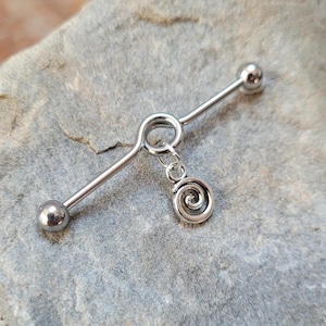 Industriell skivstång silver gotisk virvel piercing alt dingelberlock barsmycke unikt 14g 38 mm berlock man kvinna gåva spiral grunge punk alt häxa