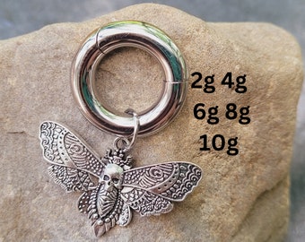 2g 4g 6g 8g 10g Hinged Clicker Ring Death Moth Hoops Dangle Gauges Spirals Hangers Earrings piercing ear goth silver septum stretching edgy