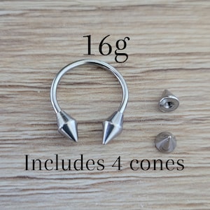 16g Spike Cone Septum Stretching Ring Horseshoe Silver 316L Surgical Steel piercing nose big metal gauge 12mm large cylinder 1.2mm