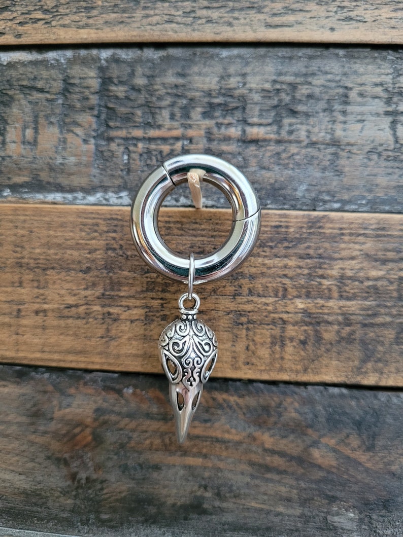 2g 4g 6g 8g 10g 12g 14g Clicker Ring Crow Raven Bird Skull Hoop Dangle Gauges Plug Earrings piercing ear goth silver septum stretch viking image 8